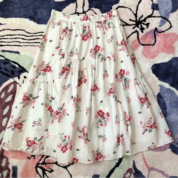 Rebecca Taylor white Marguerite floral cotton poplin tiered midi skirt 10 - Picture 8 of 10